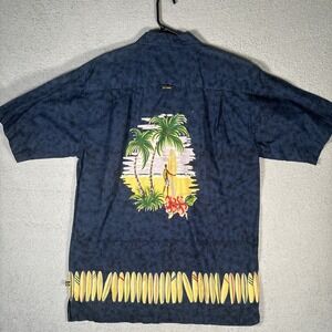 Bay Creek Hawaiian Shirt Men's Size‎ XL Blue Surfboard AOP